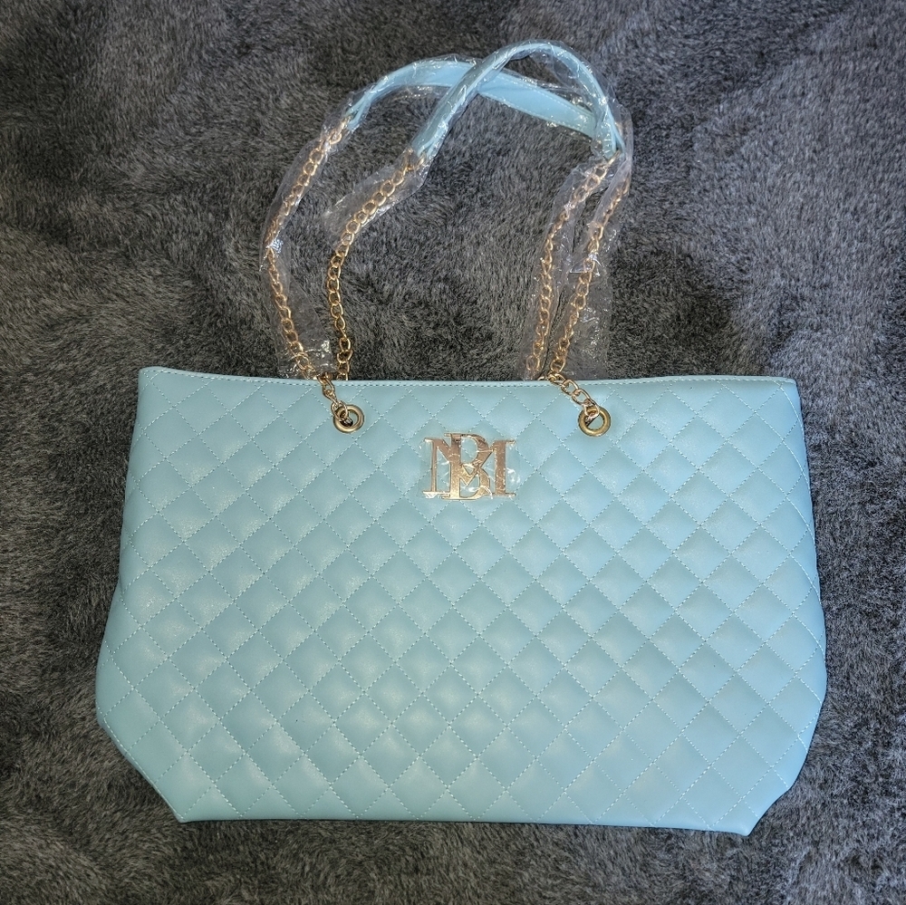 Badgley Mischka Blue Quilted Tote Bag NWT